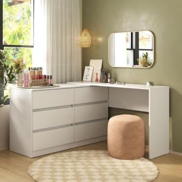 Imagem de Penteadeira de Canto Flex Multimóveis MP4404 – 120cm, 6 Gavetas, Branco, Espaçosa e Elegante para Maquiagem