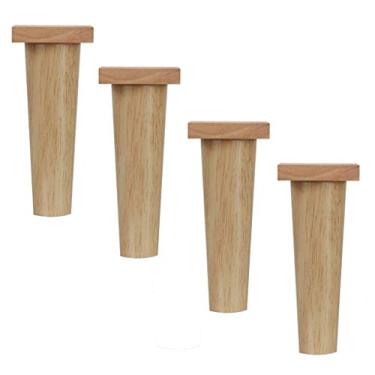 Imagem de Pés de madeira de borracha 100% de madeira maciça pura, pés de suporte para armário penteadeira, poltrona, cômoda - Pacote com 4 (várias polegadas) (branco 13,5 cm)