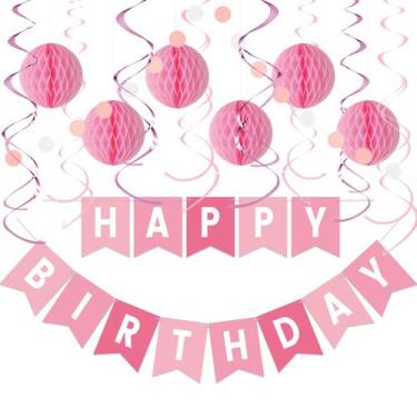 Imagem de Kit de decorações de aniversário LITAUS Pink, conjunto de 16 peças