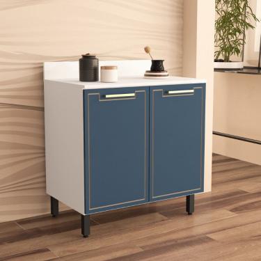 Imagem de Balcão de Cozinha 80cm 2 portas Amara Branco Azul Politorno Móveis