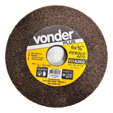 Imagem de Rebolo Reto 6``x3/4`` Grão 36 Marrom Vonder - 12.59.634.036