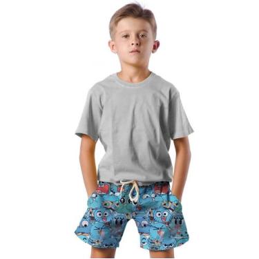 Imagem de Shorts Infantil Bermuda Calção Praia Verão Gato Azul Cartoon 205 - SMO