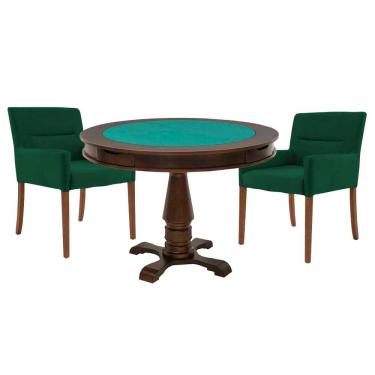 Imagem de Mesa de Jogos Carteado Victoria Redonda Tampo Reversível Imbuia 2 Cadeiras Vicenza Verde - Gran Belo