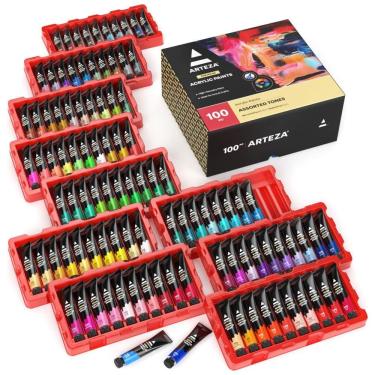 Imagem de Kit de Tinta Acrílica Profissional com Cores Essenciais, 100 Peças, Arteza