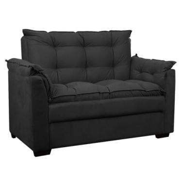 Imagem de Sofá 2 Lugares 140cm em Suede - Estrutura de Madeira Maciça, Assento Confortável e Compacto para Salas Pequenas (Preto)