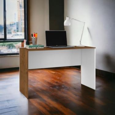 Imagem de Escrivaninha para Escritório e Quarto – Mesa de Estudo e Computador com Design Moderno e Acabamento Durável (Freijo/Branco)