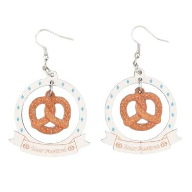 Imagem de Caneca de cerveja criativa brinco de madeira com pingente de pretzels engraçados, brincos leves, festivais de cerveja de Munique, joias de férias para mulheres, Zinco, Sem pedra preciosa