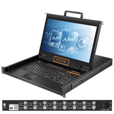 Imagem de Kinan Console Kvm de Montagem Em Rack 1U 17,3" Fhd 1080P, Switch Hdmi Kvm de 16 Portas, Teclado de Monitor de Montagem Em Rack, 20,69" de Profundidade, Resolução 1920 X 1080, 16 Cabos Usb Hdmi Incluíd