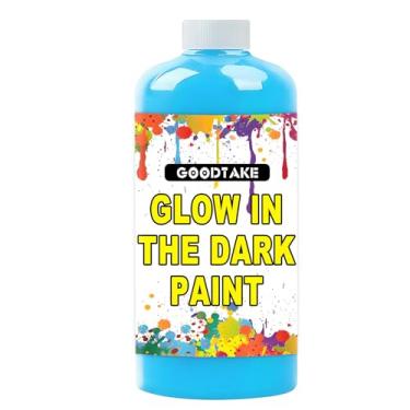 Imagem de GOODTAKE Tinta que brilha no escuro - Tinta brilhante definitiva | Fórmula reativa UV à luz negra | À base de água e inodoro | Para artesanato, placas e murais (azul celeste, 35 Fl Oz)