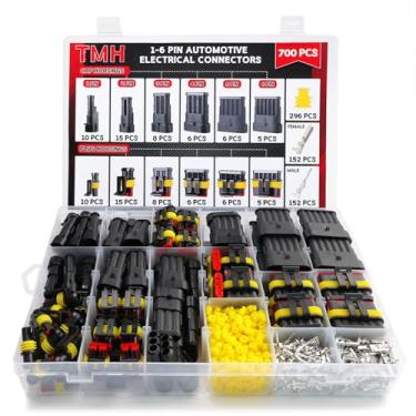 Imagem de TMH 700 peças 1/2/3/4/5/6 pinos kit de conectores elétricos 22-16 AWG, conectores de terminal de fio elétrico automotivo pino macho e fêmea automotivo para carro, caminhão, motocicleta, barco marítimo