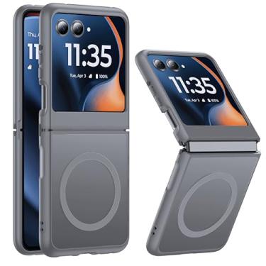 Imagem de FNDMIL Capa magnética para Motorola Razr 2025/Motorola Razr 2024 compatível com MagSafe translúcido fosco estrutura integrada fina para Motorola Razr 60/50, cinza