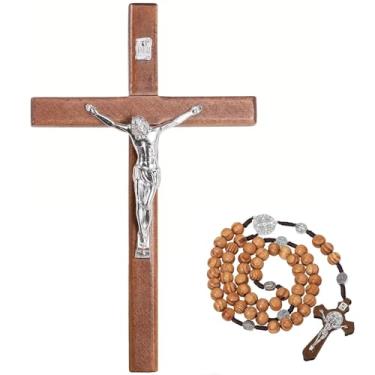 Imagem de YI Boutique Cruz de parede crucifixo, cruzes católicas de 20 cm, com rosário de madeira, crucifixos de parede, crucifixo de madeira para parede, cruz cristã para pendurar na parede de Jesus