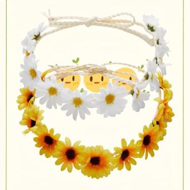 Imagem de 2 peças de faixa de cabelo moderna coroa de cabelo festiva tiara de noiva. Guirlanda de cabelo para festa na praia de verão, grinalda de cabelo, acessórios de chapéu hippie dos anos 60 e 70