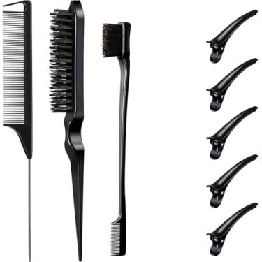 Imagem de Conjunto de 12 escovas de cabelo, pente de cabelo, escova de sobrancelha, ponta de agulha de aço, conjunto de maquiagem para homens e mulheres (preto, 8 peças)