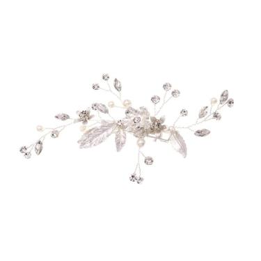 Imagem de Acessórios de cabelo de casamento para noivas com clipe de cabelo de cristal para noivas, alfinetes de cabelo de flor de liga metálica (prata)