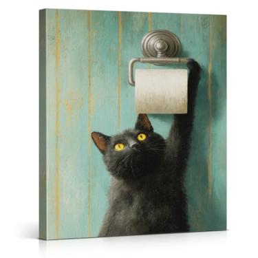 Imagem de Impressões de arte de parede de banheiro de gato vintage rústicas engraçadas imagens de papel higiênico de gato fofo arte vintage decoração de parede de banheiro para banheiro banheiro 20 x 25