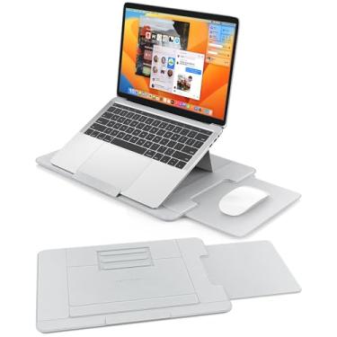 Imagem de AboveTEK Mesa de colo ajustável para laptop, 3 ângulos ergonômicos, superfície antiderrapante de couro PU, protetor térmico, mouse pad retrátil, laptop pad portátil para cama, sofá, viagem (cinza