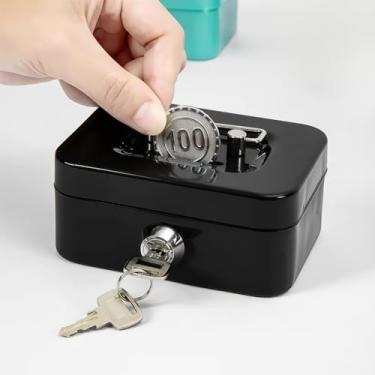 Imagem de Seguro para caixa de dinheiro de aço médio, cofre para dinheiro com bandeja removível para moedas, 20 x 16 x 9 cm, preta