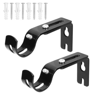 Imagem de Suportes de varão de cortina resistentes, pacote com 2 suportes de varão de cortina ajustáveis, para haste de 2,5 cm (preto)
