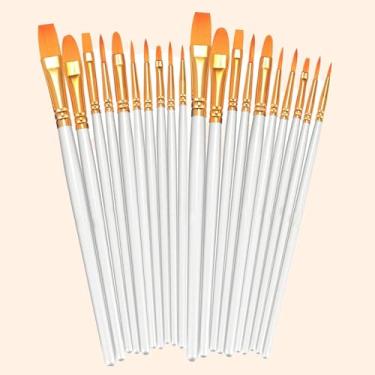 Imagem de Conjunto de 20 pincéis de pintura a óleo, cerdas sintéticas, cabo de plástico, kit de pincéis para artistas, pontas multiformas, cabo longo, detalhes finos (branco)