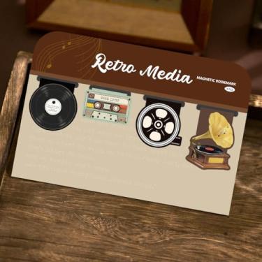 Imagem de Marcador de livro com 4 peças, marcadores magnéticos para mulheres e homens, acessórios de livros, presentes para amantes de leitura, padrão de fita cassete de gramofone retrô