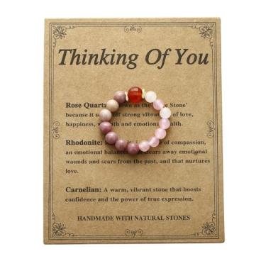 Imagem de QRH Anéis elásticos de cristal para mulheres, ansiedade, alívio de estresse, humor, rosa, pedras naturais, anel elástico com contas de cristal espiritual, joias de proteção empática, presentes -