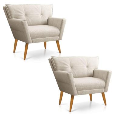 Imagem de Kit 02 Poltronas Anitta Linho Pés Palito Castanho Cor A27 Areia