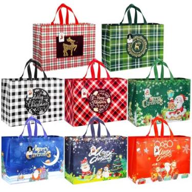 Imagem de BorKinHa 8 pacotes de sacos de presente de Natal com alças grandes não tecido (colorido-004-Super-8 peças)