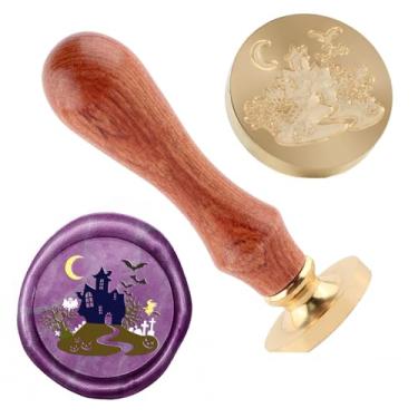 Imagem de Carimbo de lacre de cera de castelo Carimbo de selo de cera de Halloween cabeças de latão removíveis para decoração de festa de Halloween convites carta envelope cartões de felicitações presentes