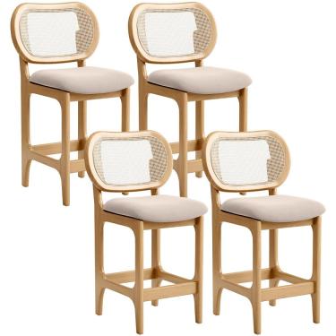 Imagem de Kit 4 Banquetas Baixa Bar Cozinha Sala de Jantar Betta L02 Mel Tela Suede Bege - Lyam Decor