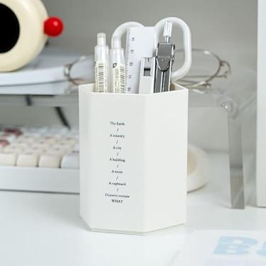 Imagem de Porta-lápis hexagonal, moderno e criativo, fofo, caixa de armazenamento perfeita para escritório, escola, sala de aula e mesa de trabalho em casa (branco)