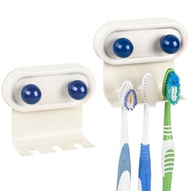 Imagem de Linkidea Pacote com 2 suportes de escova de dentes de parede para banheiro, 3 compartimentos, cabide de escova de ferro autoadesivo compatível com Oral-B CrossAction, Colgate ExtraClean (multi)