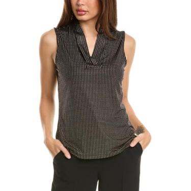 Imagem de Anne Klein Blusa feminina com pregas triplas Dewdrop Ity Studded Dewdrop, Preto/Bagonia, GG