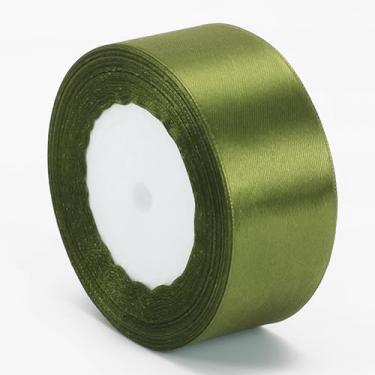 Imagem de Fita de cetim verde oliva de 3,8 cm x 25 m, fitas de tecido de face única para rosas eternas, buquês de flores, embrulho de presente, artesanato, chá de panela, decoração de casamento