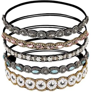 Imagem de Faixas de cabelo Teenitor, 5 peças para cabelos femininos, strass, fri