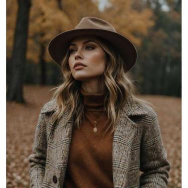 Imagem de Chapéu Fedora Marrom de Feltro Brown Aba Larga Unissex Toque Aveludado