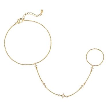Imagem de MINDDHA Pulseira feminina banhada a ouro 14 quilates / ouro branco | Pulseira delicada de zircônia cúbica e anel de joia corporal | Estrela, estilo princesa estilo corrente ajustável, adjustable