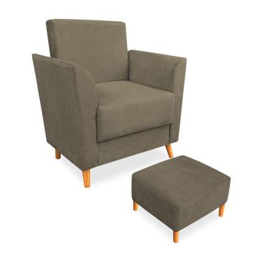 Imagem de Poltrona De Amamentação Com Puff Flavia Suede Marrom Rato - Pallazio