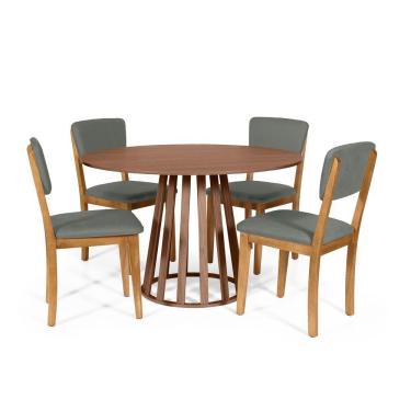 Imagem de Mesa De Jantar Redonda Gabi Noronha Com 4 Cadeiras Estofadas Ella Cinza