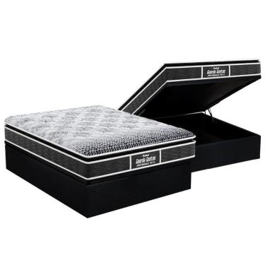 Imagem de Cama Box Baú Casal: Colchão Anatômico D28 - Ep Guarda Costas Pillow + Base Crc Suede Black(138x188)