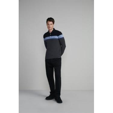 Imagem de Camisa Polo Manga Longa Piquet Slim Fit - Preto / Cinza Chumbo - HIGHS
