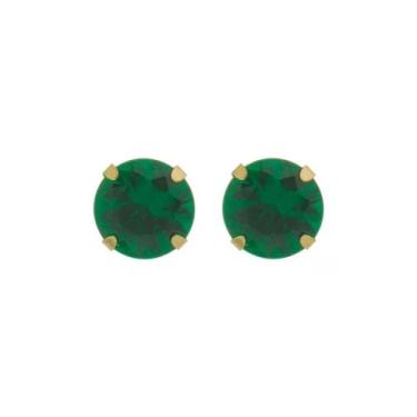 Imagem de Brinco De Ouro 18k 750 Zirconia Redonda Verde Esmeralda 6mm - ZELLO JO