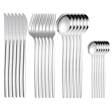 Imagem de Talheres Inox 24 Peças, Com Colher Garfo Faca e Colher de Café, Conjunto de Talheres | APOLLO'S STORE (Prata)