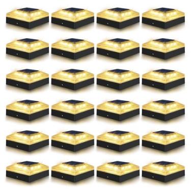 Imagem de vighep Luzes de poste solares 4 x 4 para ambientes externos - 24 unidades de postes de cerca com 3 modos de cor, luzes pretas à prova d'água alimentadas por energia solar para postes de madeira/vinil