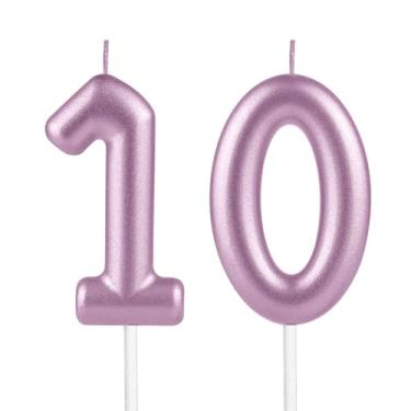 Imagem de 10º velas de aniversário rosa metálico, rosa metálico, número 10, velas para decoração de topo de bolo, mulheres, homens, casamentos, comemorações, artigos para festas felizes