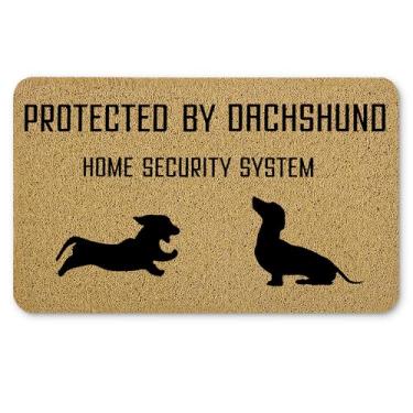 Imagem de Qnhij Dachshund Gifts Tapetes de boas-vindas para porta da frente, tapete de porta de cachorro Weiner, protegido por Dachshund capacho engraçado para varanda externa, entrada interna, tapete de banho