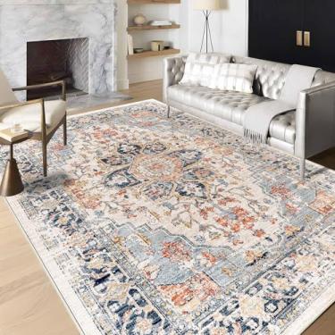 Imagem de Enkor Tapetes macios de área, 15 x 23 cm, lavável, antiderrapante, boho, para sala de estar, quarto, estilo vintage, tapete de casa de fazenda para entrada de cozinha, laranja e preto