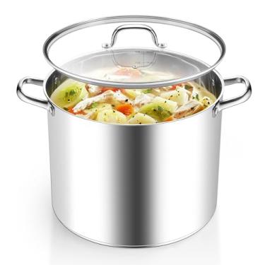 Imagem de Homikit Panela de sopa de 20 litros com tampa, panela grande de aço inoxidável com alças duplas, panela de indução de panelas resistentes para cozimento a vapor, compatível com todas as cooktops, pode