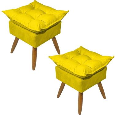 Imagem de Kit 2 Puff Decorativo Quadrado Para Sala Quarto Penteadeira Recepção Alice Pé Palito Castanho Suede