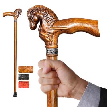 Imagem de uoagain Bengala De Madeira, Elegante Bengala De Madeira Com Cabeça De Cavalo Esculpida À Mão Para Homens E Mulheres, Bengalas Elegantes Feitas À Mão Para Idosos, Bengalas Leves, Estáveis E De Alta Q